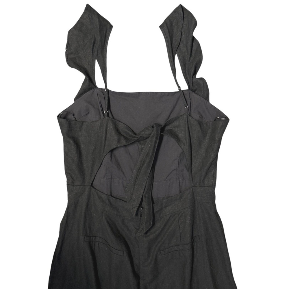 Dynamite Linen Blend Romper Frill Strap Wide Leg Jumpsuit Jet Black Large NWT - Picture 5 of 8